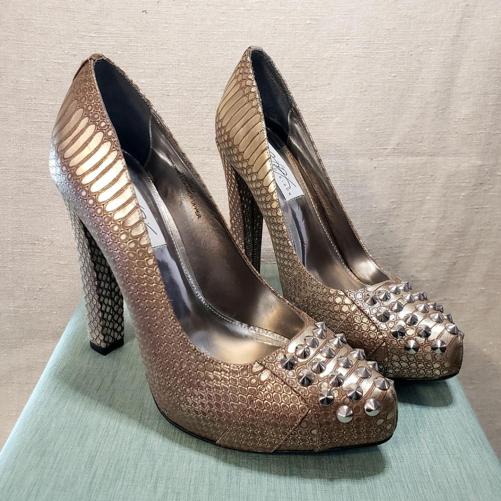 NWOT Leather Studded Gold High Heels, Formal Shoes